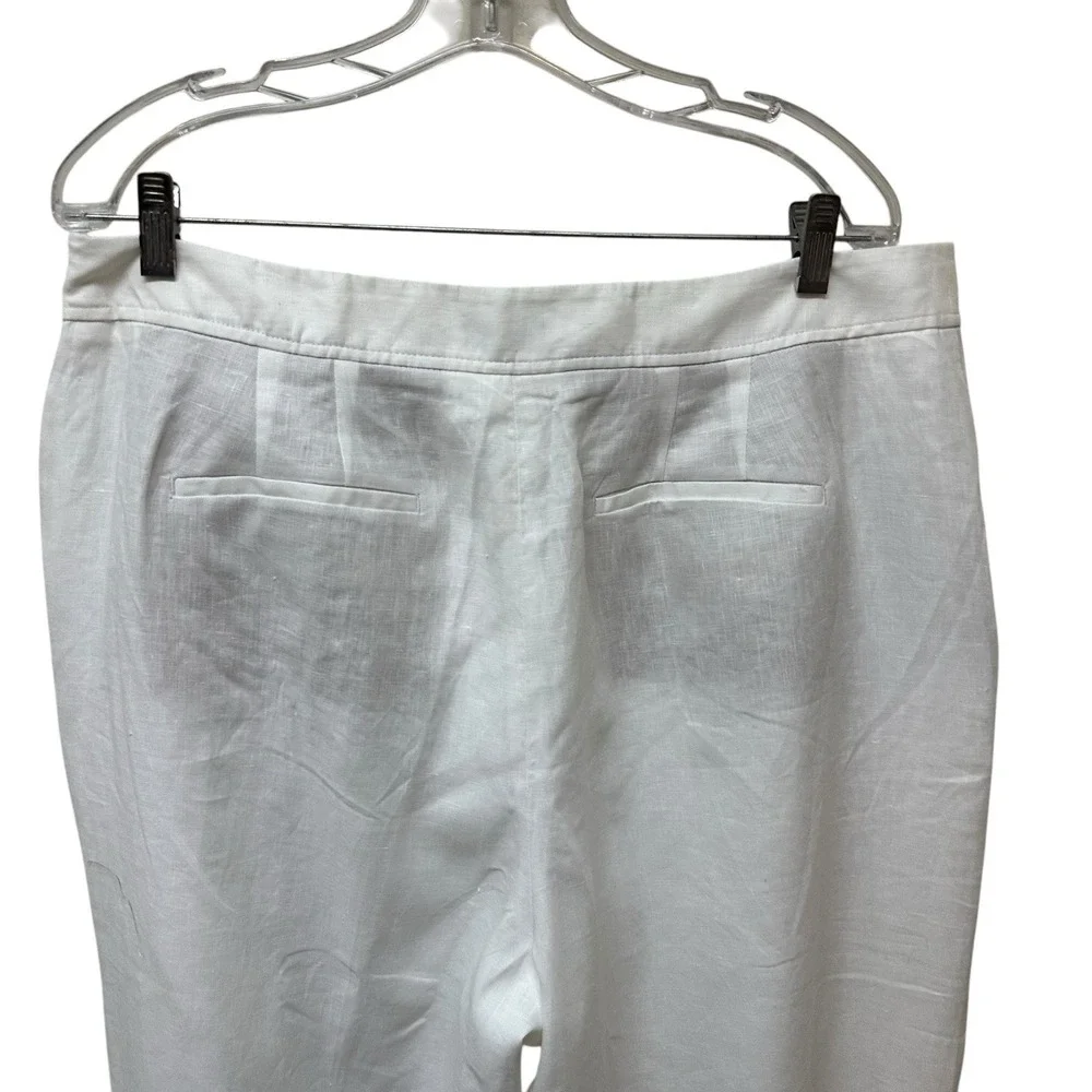 Talbots White Linen Women's Size 16 Wide Leg Pants Nautical Buttons Lined NEW